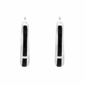 Sterling Silver Whitby Jet Three Stone Hoop Earrings