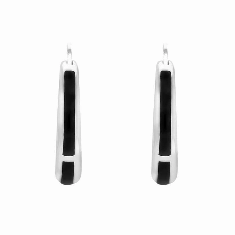 Sterling Silver Whitby Jet Three Stone Hoop Earrings