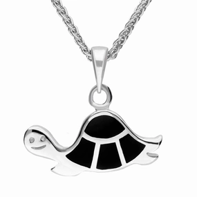 Sterling Silver Whitby Jet Tortoise Necklace