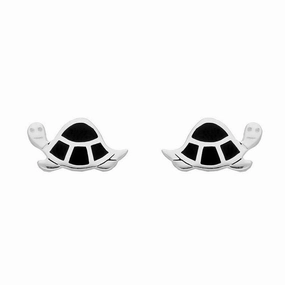 Sterling Silver Whitby Jet Tortoise Stud Earrings