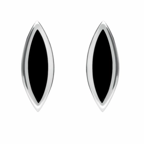 Sterling Silver Whitby Jet Toscana Marquise Stud Earrings
