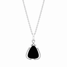 Sterling Silver Whitby Jet Triangle Open Edge Frame Necklace