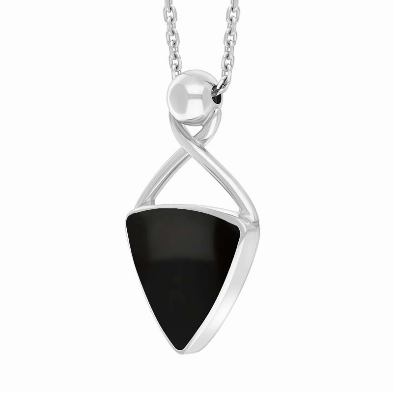 Sterling Silver Whitby Jet Triangle Open Frame Necklace D