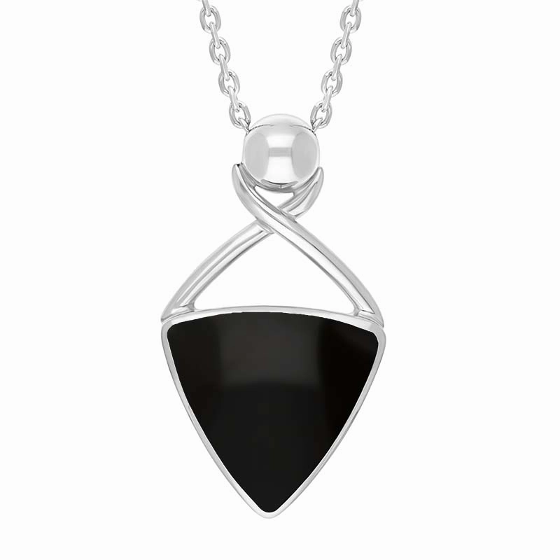 Sterling Silver Whitby Jet Triangle Open Frame Necklace D