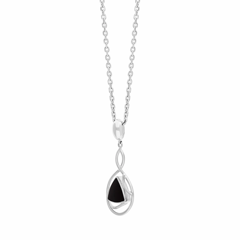 Sterling Silver Whitby Jet Triangle Open Twist Frame Necklace