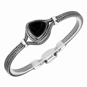 Sterling Silver Whitby Jet Triangular Foxtail Bracelet D