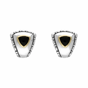 Sterling Silver Whitby Jet Triangular Omega Clip Earrings D