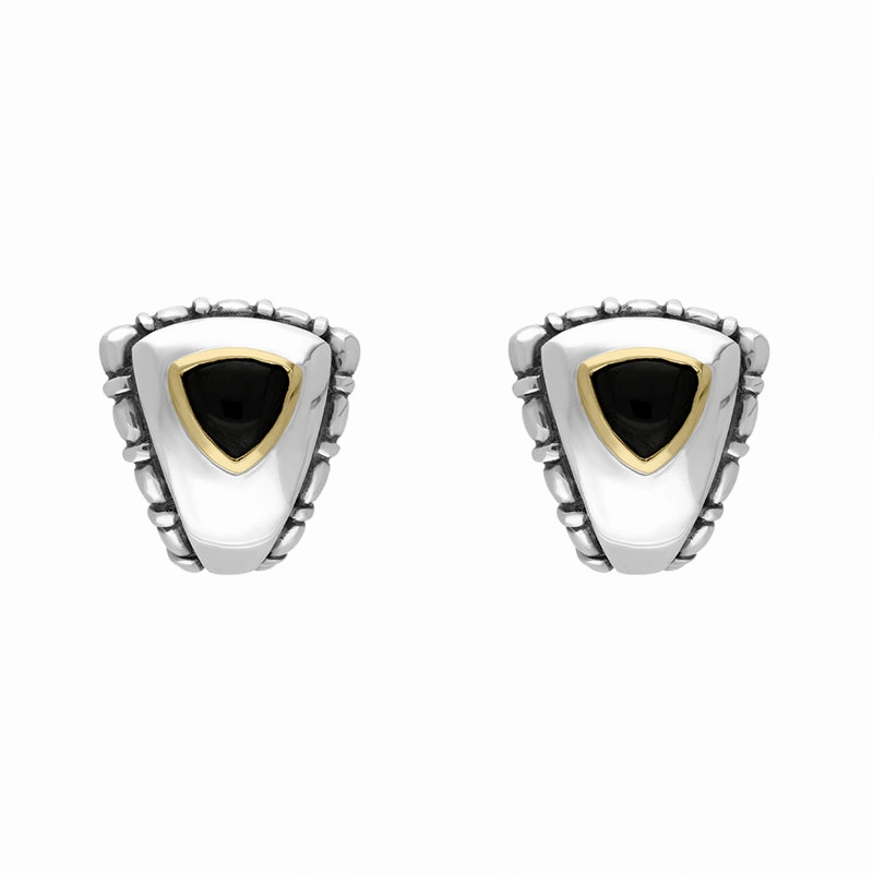 Sterling Silver Whitby Jet Triangular Omega Clip Earrings D