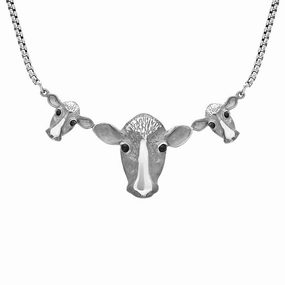 Sterling Silver Whitby Jet Triple Cow Necklace