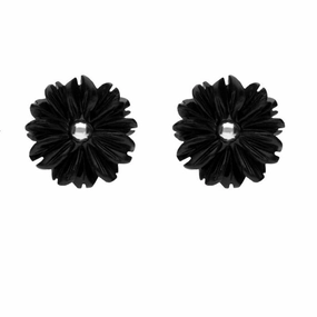 Sterling Silver Whitby Jet Tuberose 10mm Flower Stud Earrings