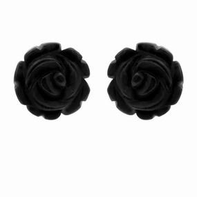 Sterling Silver Whitby Jet Tuberose 10mm Rose Stud Earrings