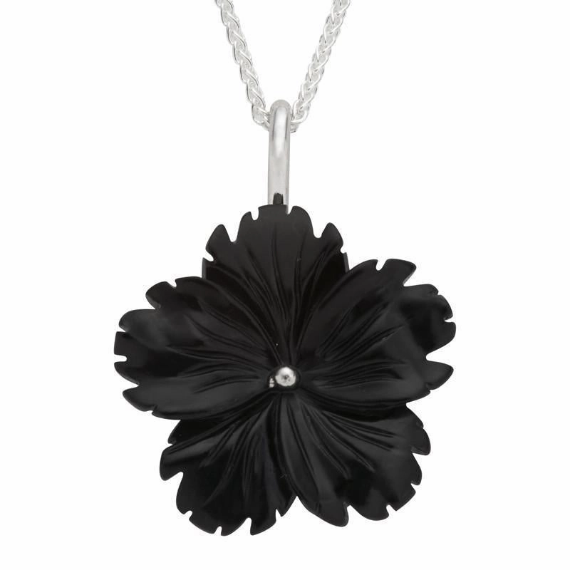 Sterling Silver Whitby Jet Tuberose 26mm Flower Necklace