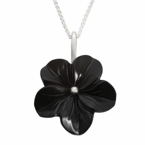 Sterling Silver Whitby Jet Tuberose 28mm Flower Necklace