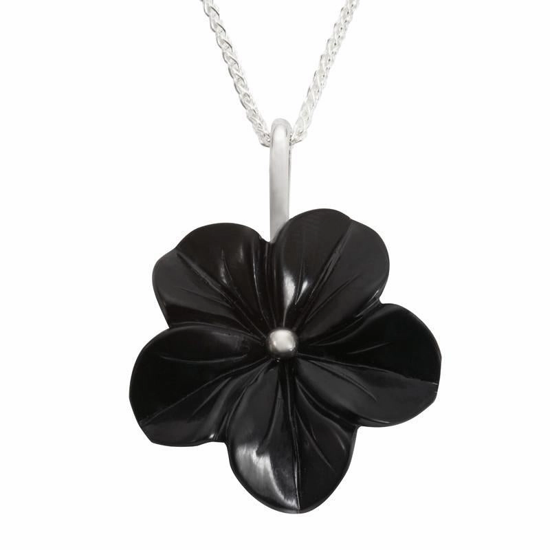 Sterling Silver Whitby Jet Tuberose 28mm Flower Necklace