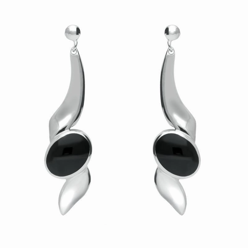 Sterling Silver Whitby Jet Twist Drop Earrings
