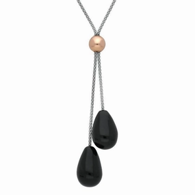 Sterling Silver Whitby Jet Two Stone Double Drop Necklace D