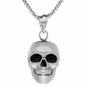 Sterling Silver Whitby Jet Unique Gothic Small Skull Necklace
