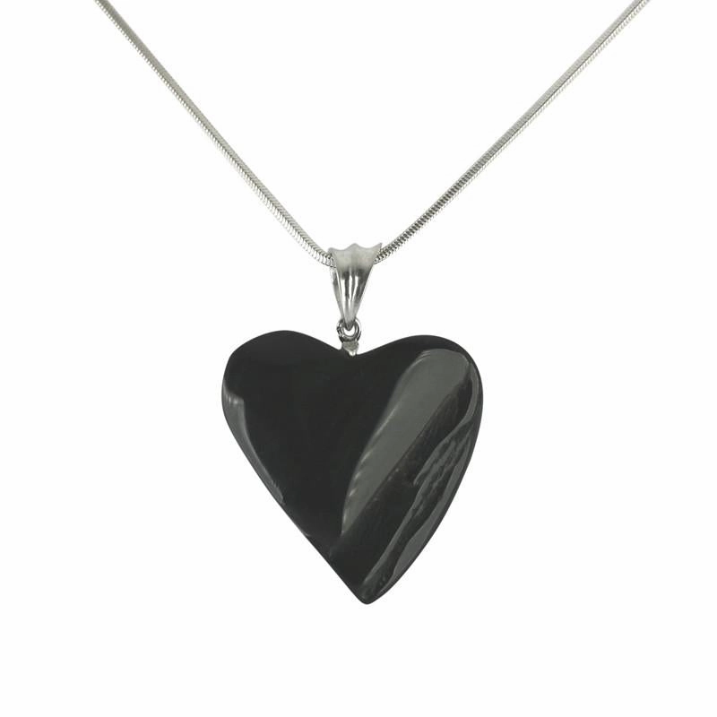 Sterling Silver Whitby Jet Unique Heart Necklace