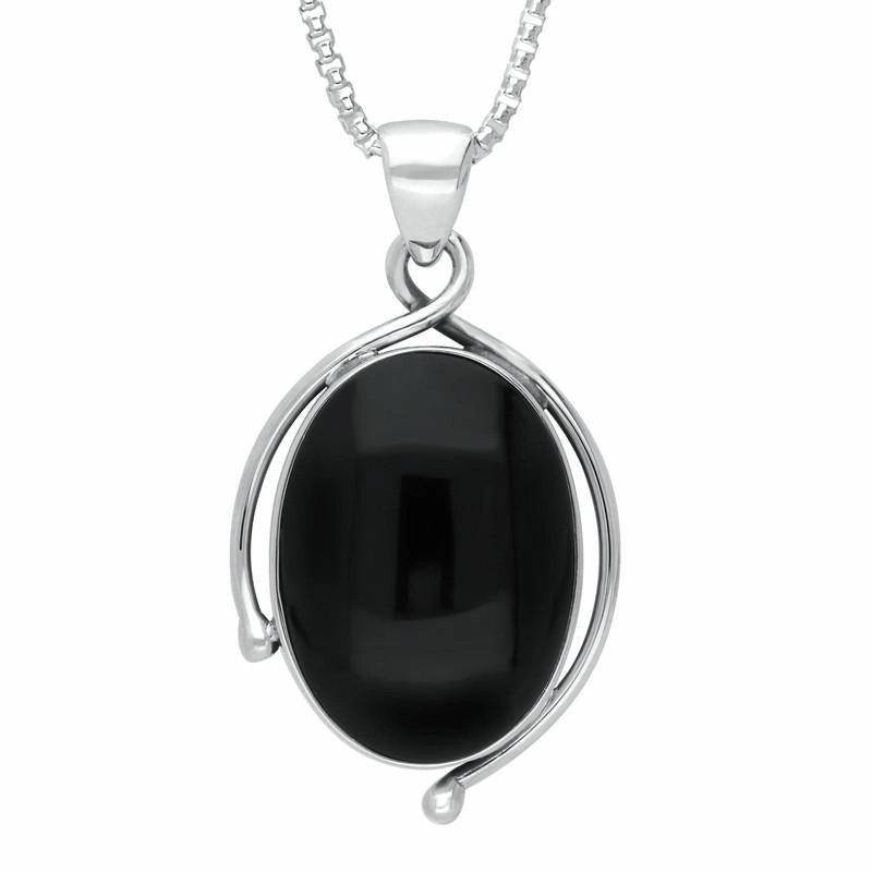 Sterling Silver Whitby Jet Unique Oval Open Edge Necklace