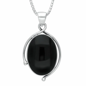 Sterling Silver Whitby Jet Unique Oval Open Edge Necklace