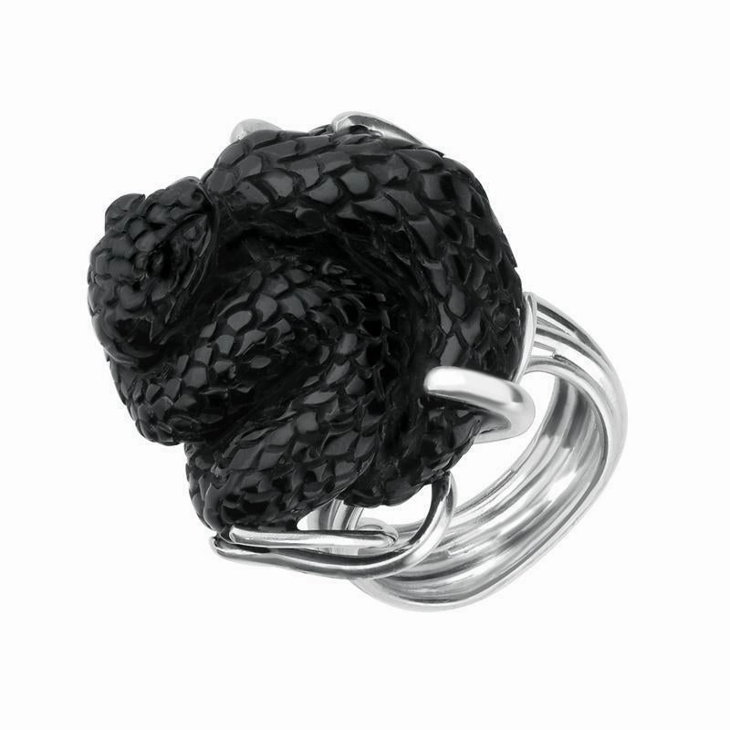 Sterling Silver Whitby Jet Unique Twisted Snake Ring