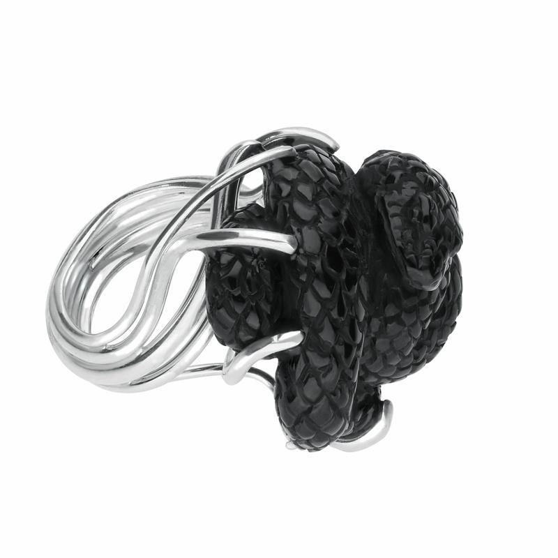 Sterling Silver Whitby Jet Unique Twisted Snake Ring