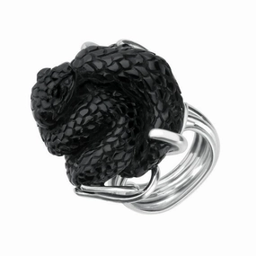Sterling Silver Whitby Jet Unique Twisted Snake Ring