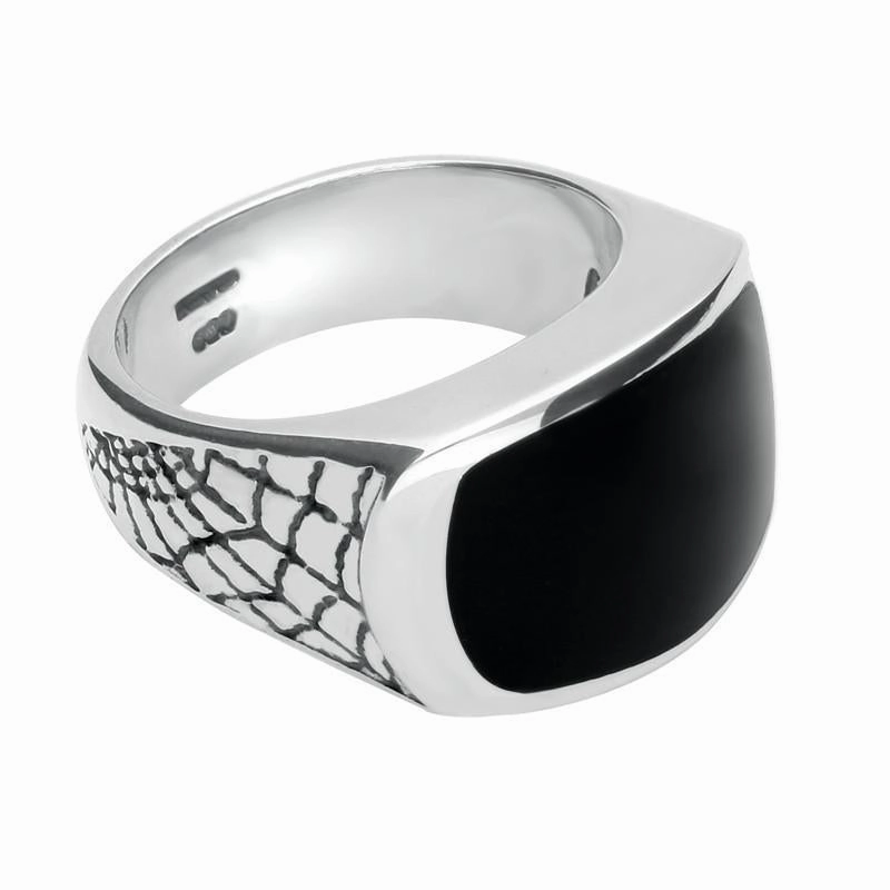 Sterling Silver Whitby Jet Web Shoulder Ring