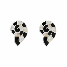 Sterling Silver Whitby Jet White Mother Of Pearl Ammonite Earrings D