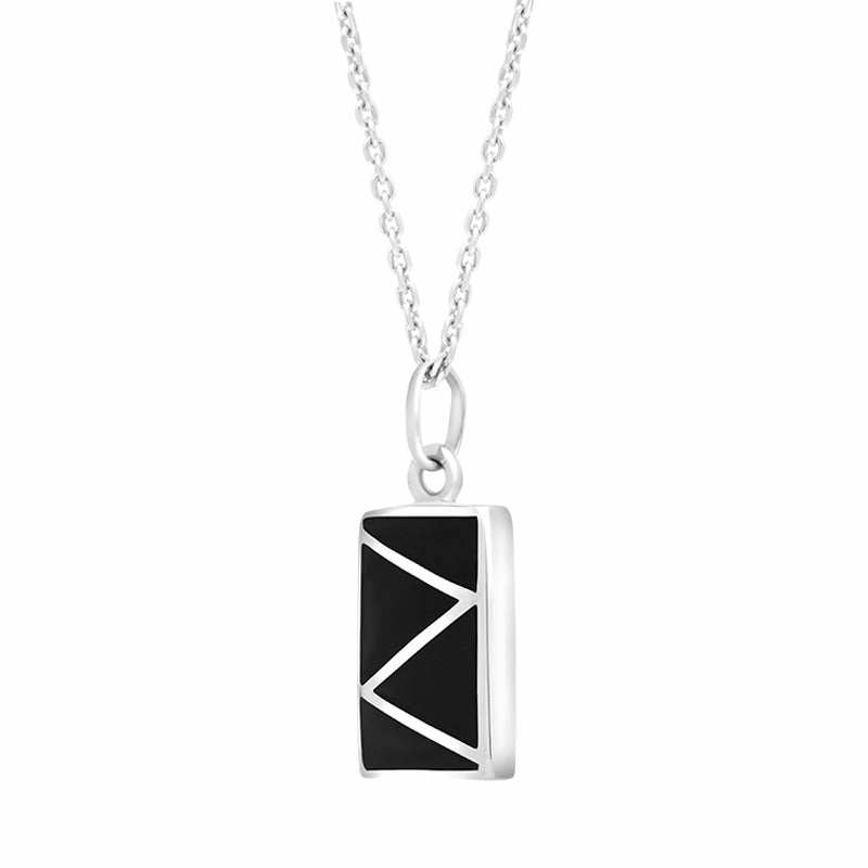 Sterling Silver Whitby Jet White Mother Of Pearl Oblong Pendant Necklace D