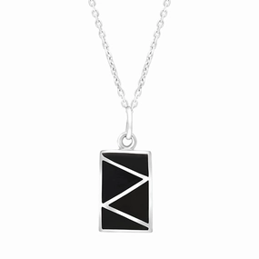 Sterling Silver Whitby Jet White Mother Of Pearl Oblong Pendant Necklace D