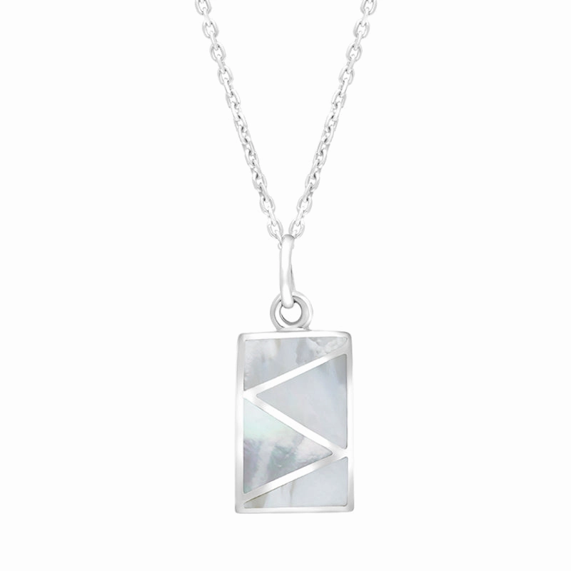 Sterling Silver Whitby Jet White Mother Of Pearl Oblong Pendant Necklace D