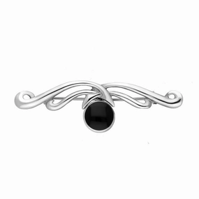 Sterling Silver Whitby Jet Willow Drop Bar Brooch