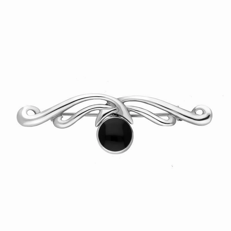 Sterling Silver Whitby Jet Willow Drop Bar Brooch