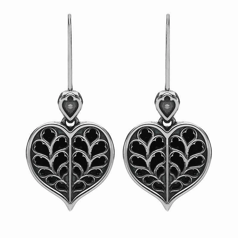 Sterling Silver Whitby Jet York Minster Heart Hook Earrings