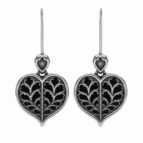 Sterling Silver Whitby Jet York Minster Heart Hook Earrings