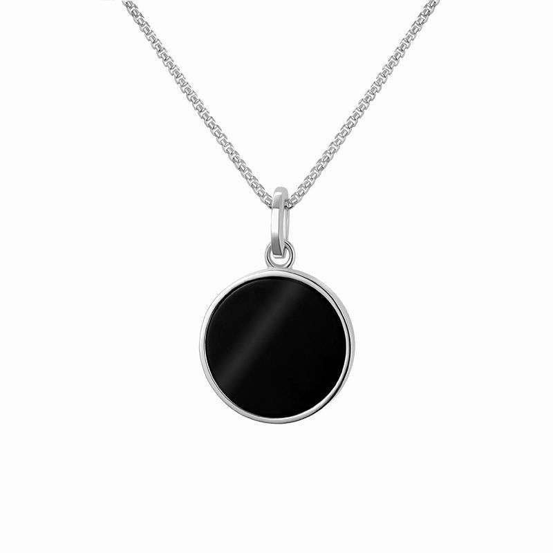 Sterling Silver Whitby Jet Zodiac Aquarius Round Necklace