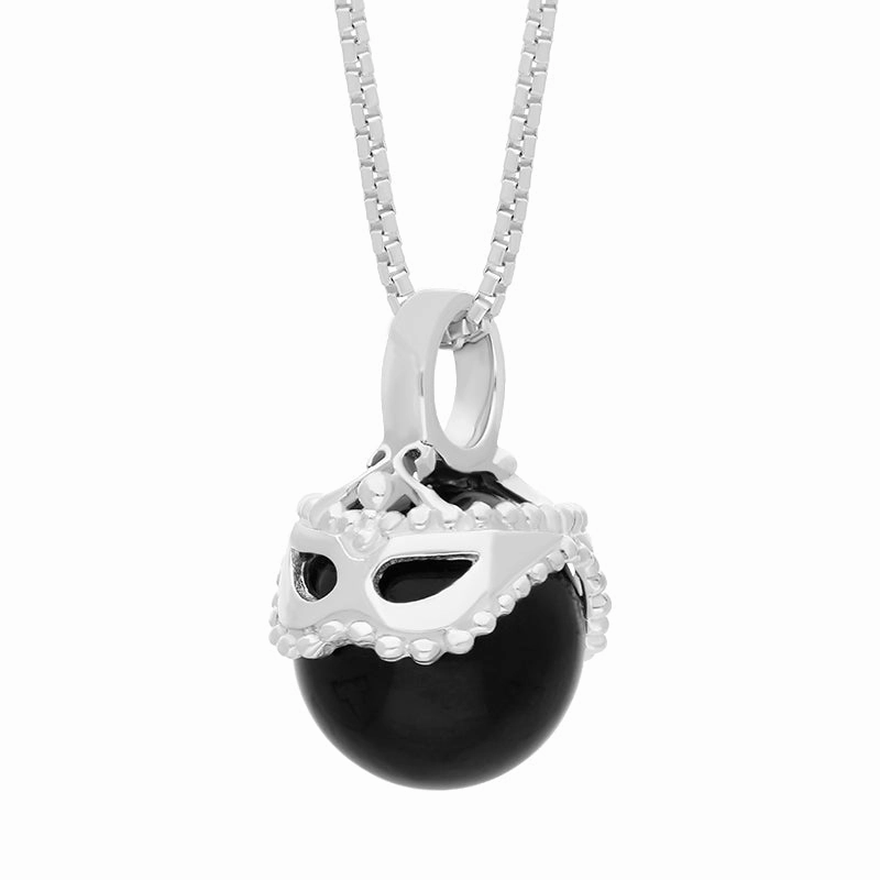 Sterling Silver Whitby Jet Zodiac Gemini 9mm Bead Pendant
