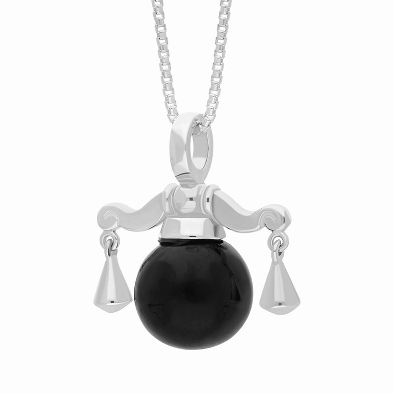 Sterling Silver Whitby Jet Zodiac Libra 8mm Bead Pendant