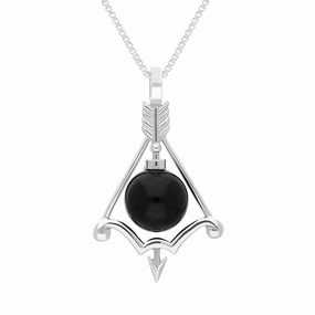 Sterling Silver Whitby Jet Zodiac Sagittarius 8mm Bead Pendant