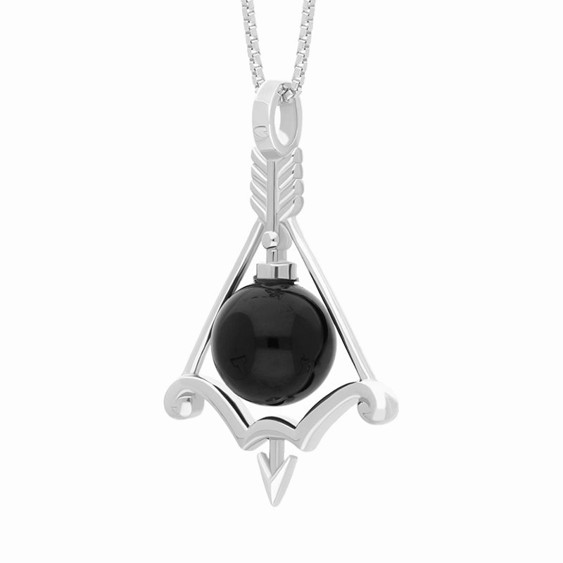Sterling Silver Whitby Jet Zodiac Sagittarius 8mm Bead Pendant