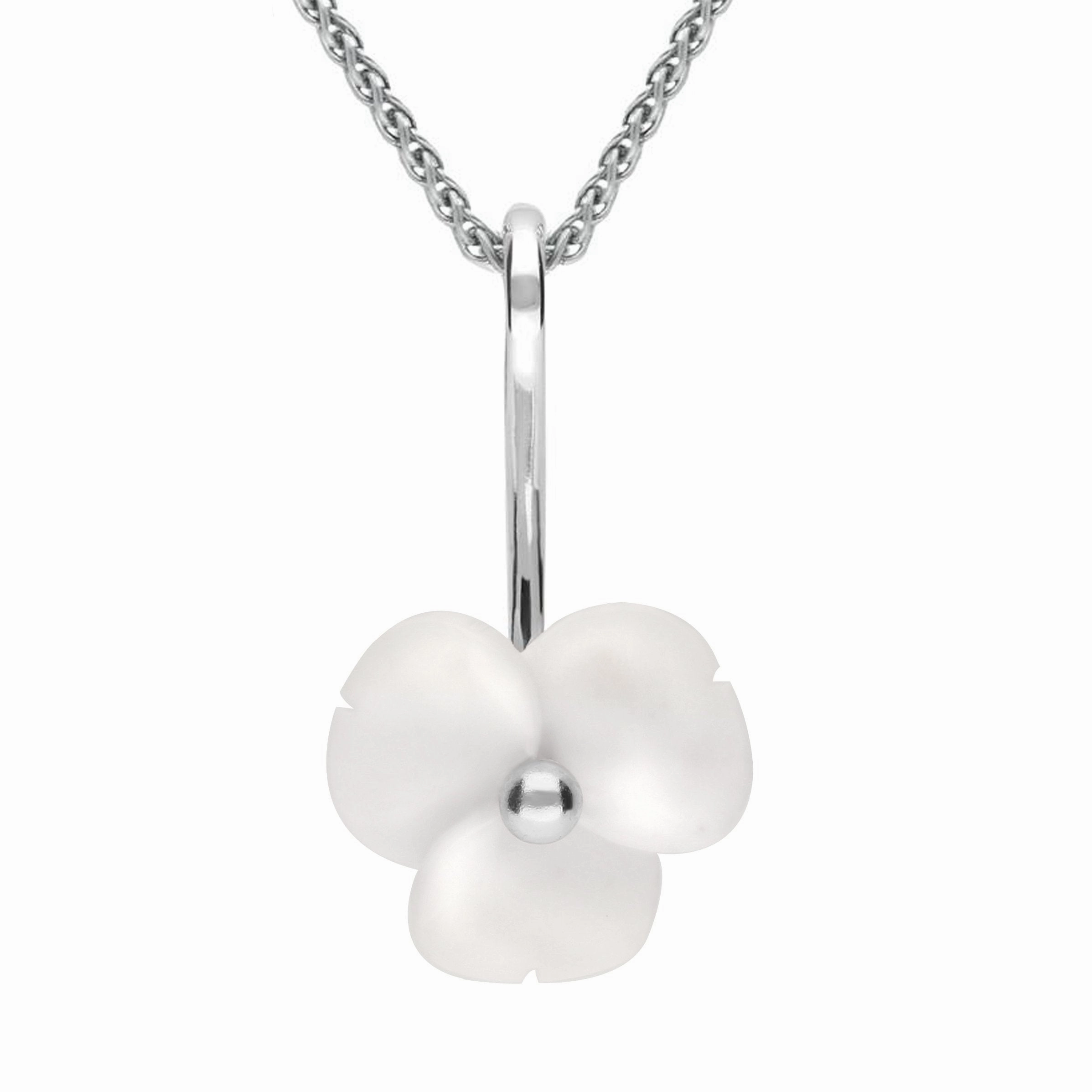 Sterling Silver White Agate Tuberose 15mm Clover Necklace