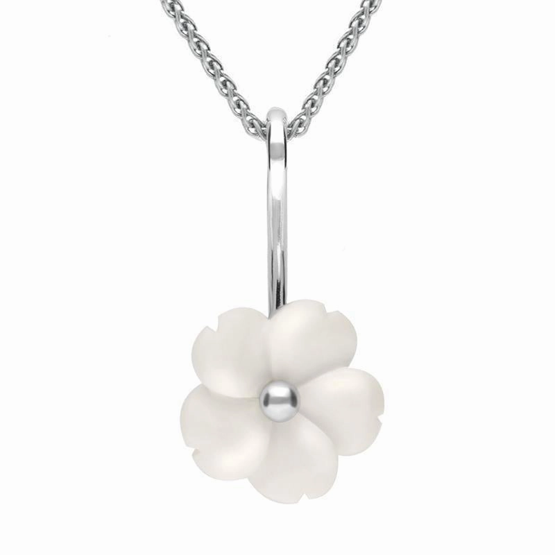 Sterling Silver White Agate Tuberose 15mm Gypsophila Necklace