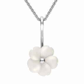 Sterling Silver White Agate Tuberose 15mm Gypsophila Necklace