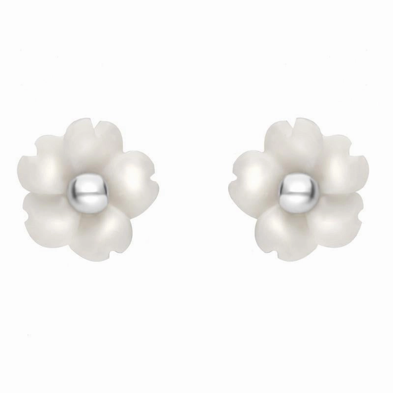 Sterling Silver White Agate Tuberose 6mm Gypsophila Stud Earrings