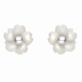 Sterling Silver White Agate Tuberose 6mm Gypsophila Stud Earrings
