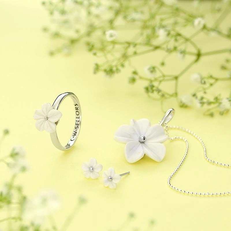 Sterling Silver White Agate Tuberose 8mm Carnation Stud Earrings