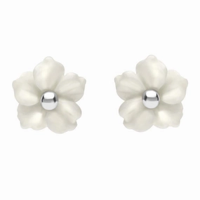 Sterling Silver White Agate Tuberose 8mm Carnation Stud Earrings