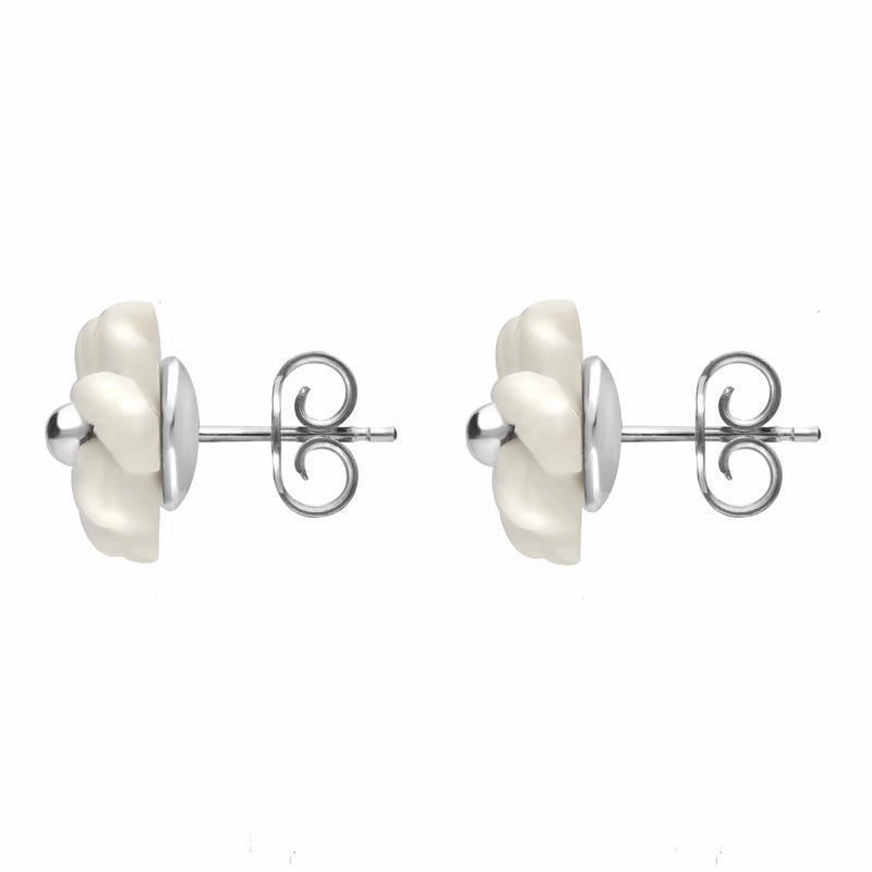 Sterling Silver White Agate Tuberose 8mm Carnation Stud Earrings