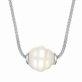 Sterling Silver White Baroque Single Pearl Bead Necklace